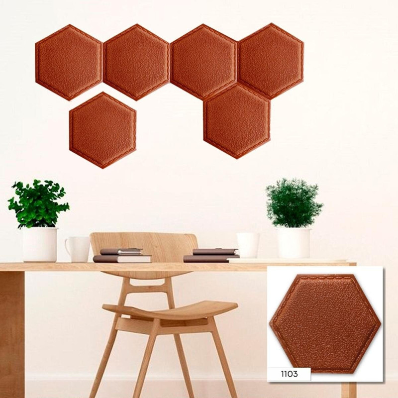 Декоративний шестикутник самоклеючий під шкіру коричневий 200x230мм (1103) SW-00000743