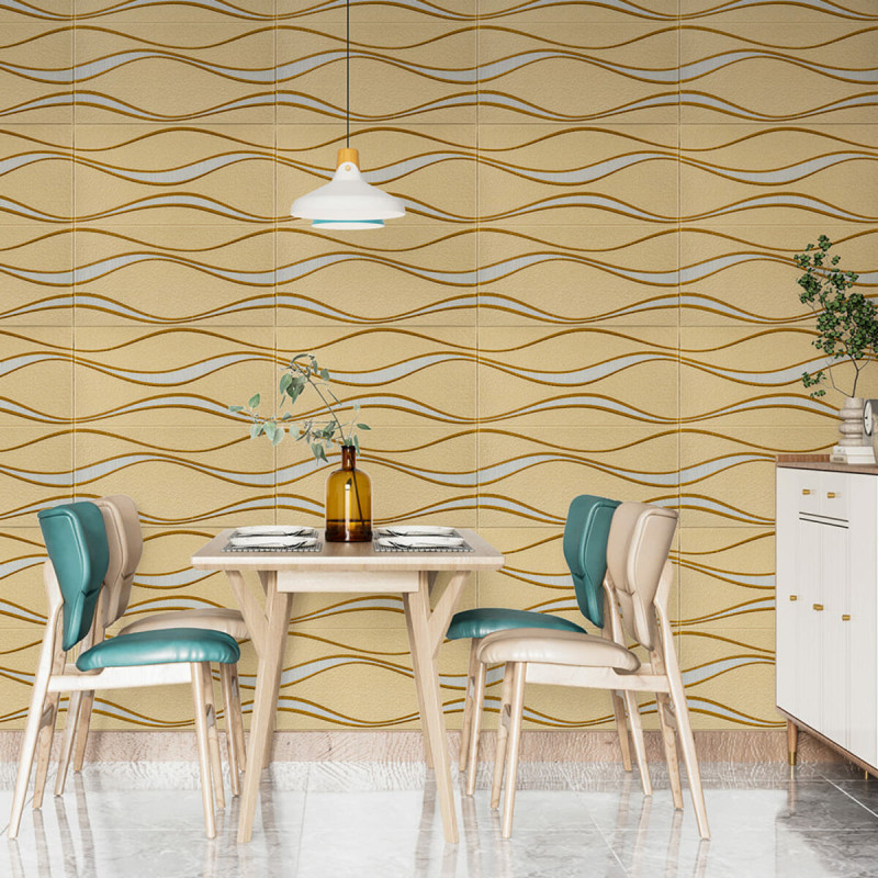 Самоклеюча 3D панель золоті хвилі 700x700x5мм (194) SW-00000766