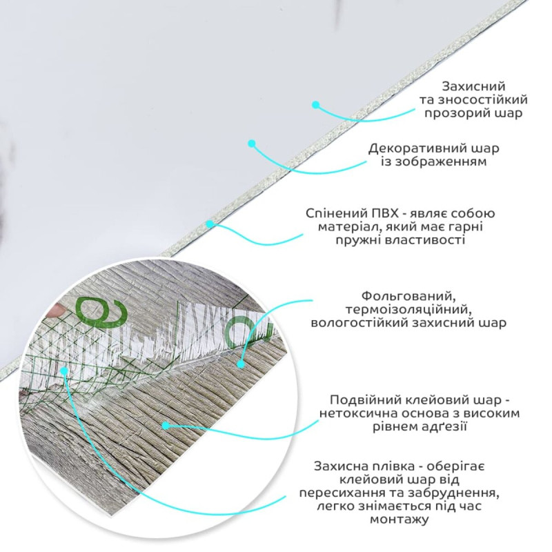 Самоклеюча вінілова плитка в рулоні білий мармур з прожилками 3000х600х2мм Глянсова SW-00001285