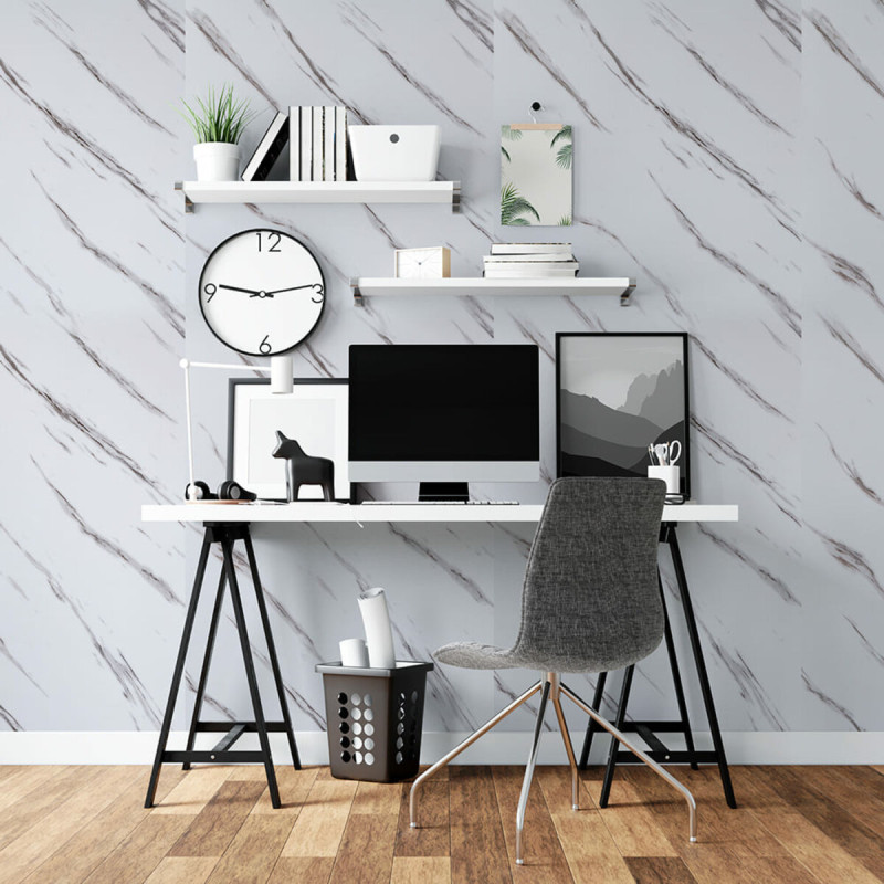 Самоклеюча вінілова плитка в рулоні білий мармур з прожилками 3000х600х2мм Глянсова SW-00001285