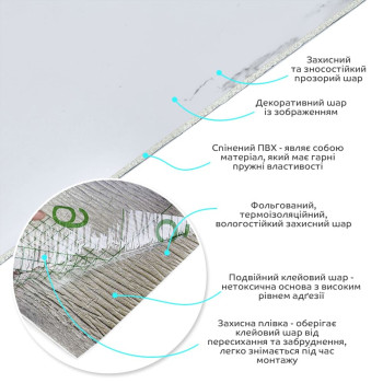 Самоклеюча вінілова плитка в рулоні білий повітряний мармур 3000х600х2мм Глянсова SW-00001287