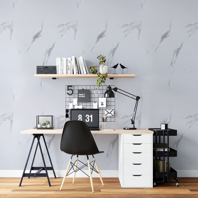 Самоклеюча вінілова плитка в рулоні білий повітряний мармур 3000х600х2мм Глянсова SW-00001287