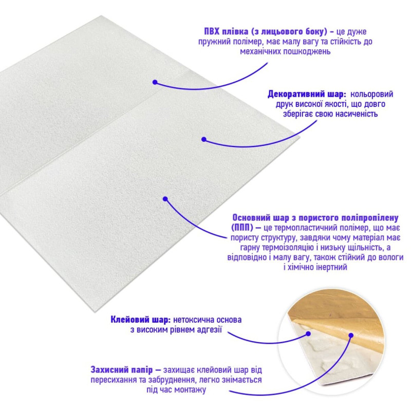 Самоклеюча 3D панель білі блоки 700х600х5мм (365) SW-00001356