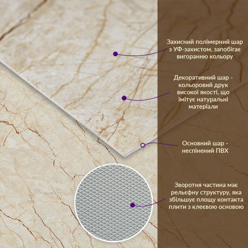 Декоративна ПВХ плита світло-бежевий мармур 600*600*3mm (S) SW-00001629
