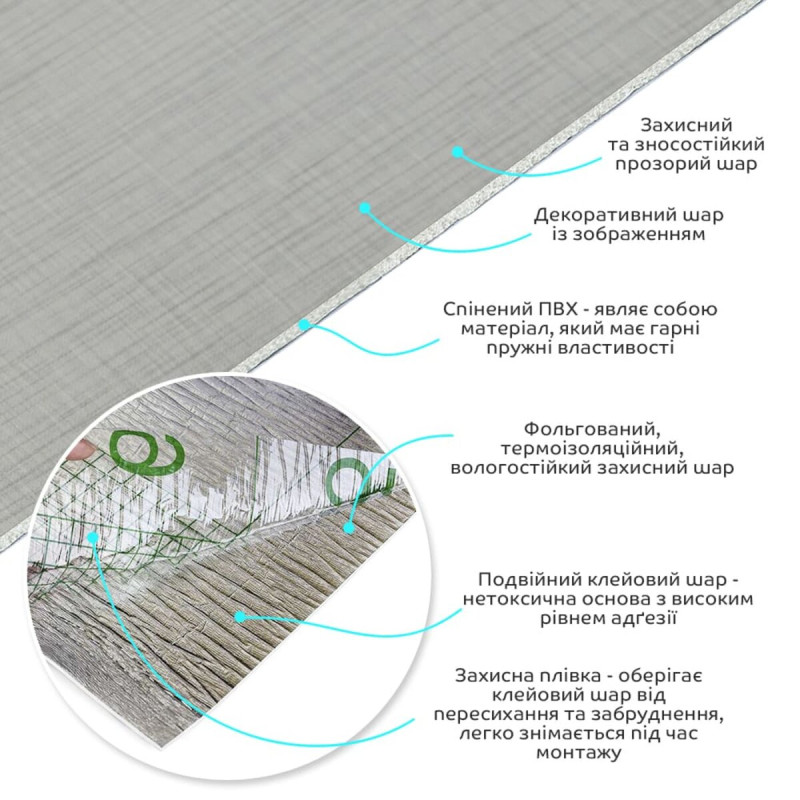Самоклеюча вініловая плитка в рулоні світло-сіре полотно 0,6*3m*2мм Мат SW-00002033