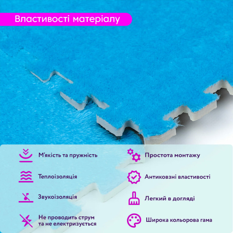 Підлога-пазл плюшевий БЛАКИТНИЙ 30*30*1cm (D) SW-00002090