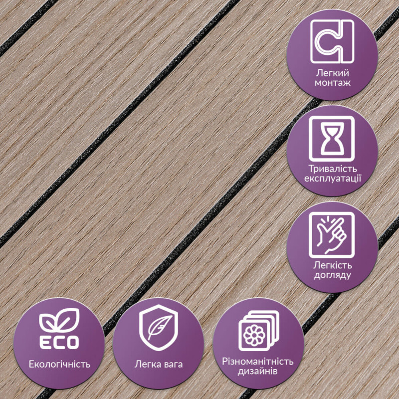 Покриття вінілове самоклеюче 3D рейки тік горіховий 600*600*2,8мм (D) SW-00002202