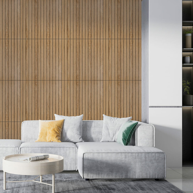 Покриття вінілове самоклеюче 3D рейки світлий мигдаль 600*600*2,8мм (D) SW-00002204